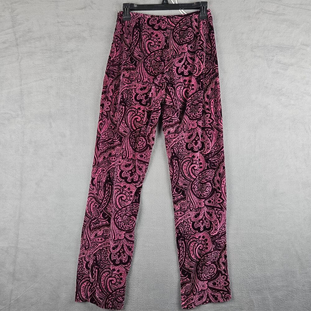 Casual Corner Y2K Velvet Pink Paisley  Pants Boho Indie Sleaze Size 2